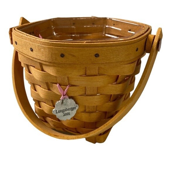 Longaberger 2001 Measuring Basket 5" Swing Handle Plastic Liner Hope Charm - Picture 1 of 15